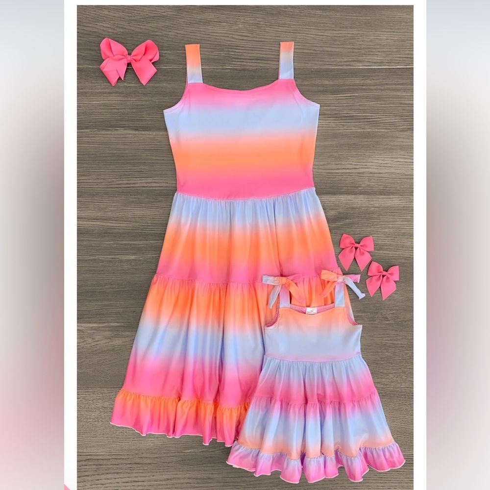 NWOT Mommy & Me Sunset Ruffle Tank Dress